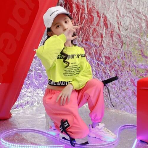 Kids Loose Green Sweatshirt Top Crop Running Casual Pants Hip Hop Clothing For Girl Jazz Dance Costumes Ballroom Dancing Clothes