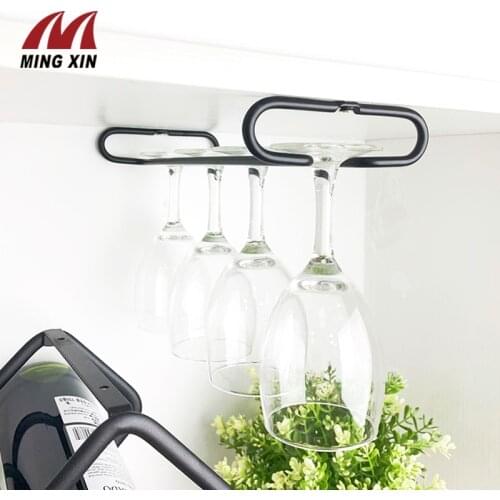 BETOCI 2PCS Home Simple Wine Glass Rack Inverted Tall Cup Holder Single Row Perforated Red Wine Cup Holder Kitchen Bar Wine Set