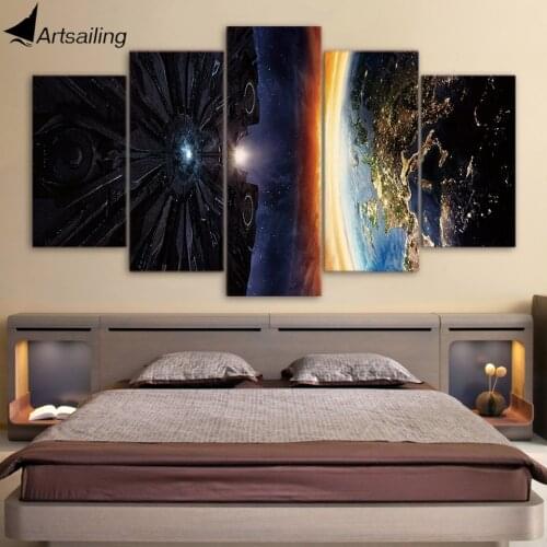 HD Printed 5 Piece Canvas Art Horizon Planets Space Aircraft Canvas Prints Wall Pictures for Living Room Modern NY-7534C