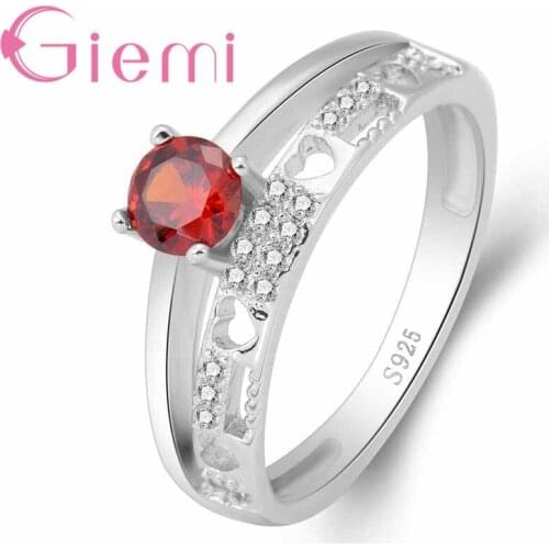 Delicate Women Best Jewelry Gifts Trendy Hollow Heart Band Rings Inset Red Rhinestone Silver Female Bague Hot Selling