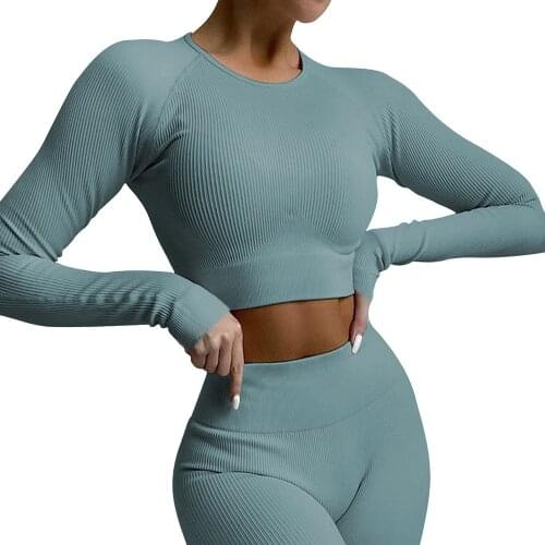 Women‘s Sports Set Seamless Ribbed Yoga Set For Women Fitness Suit Sport Wear Outfit Workout Clothes Sportswear Gym Set Clothing