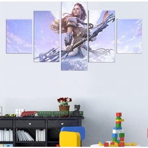 Home Deco Canvas Painting Horizon Zero Dawn Video Game 5 Panel Pictures Minimalism Wall Art Printed Modular Posters Living Room