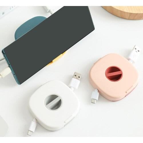 Small Portable Round Rotatable Data Cable Organizer Square Clip Headset Winder Storage Box Mobile Phone Holder Stand