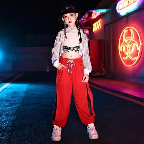 Jazz Dance Costumes For Girls White Loose Hoodie Tops Cargo Pants Dancers Outfits Festival Clothing Hip Hip Rave Clothes DN9564