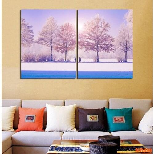 Beautiful Snowy Couple Walking Paintings Decorations For Home Wall Art Prints Canvas Modern Artwork HD Printing 2 Panels