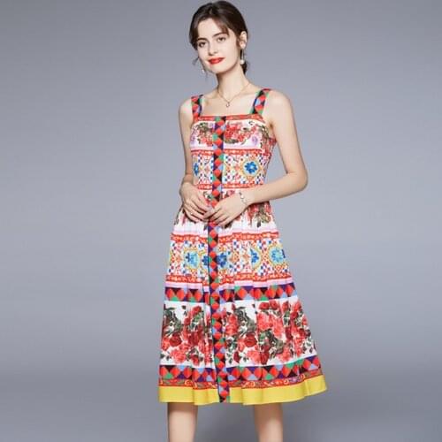 2021 summer fashion sexy women Maxi Dress Printed holiday style suspender dress