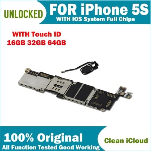 Full unlocked for iphone 5S Motherboard16GB/32GB/64GB,100% Original for iphone 5S Mainboard with/No Touch ID LBS ,Free iCloud MB