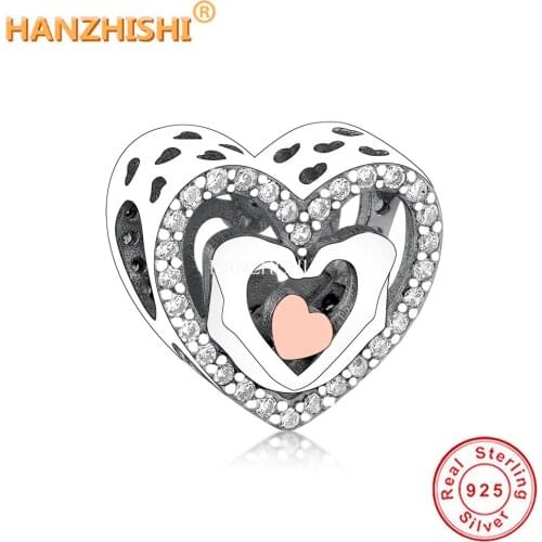 Fashion 925 Sterling Silver Hand Beads Rose Gold Color Heart Charms Fit Original Pandora Necklace Bracelets DIY Jewelry Making