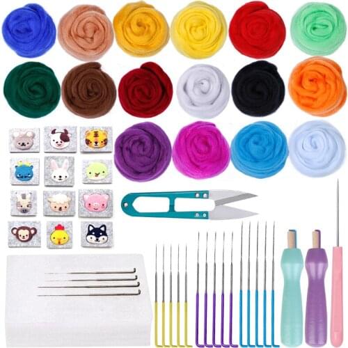 LMDZ 16 Colors Needle Felting Kit Wool Roving with Fibre Wool Yarn Felting Needles Felting Supplies For Wool Felting Beginners