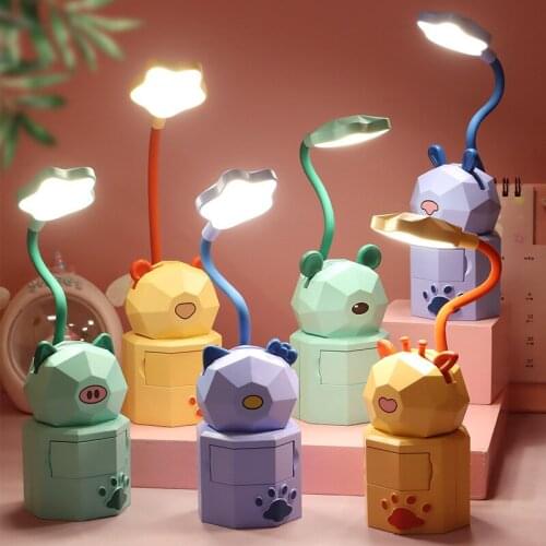 Usb Charging Children Students Reading Eye Protection Night Light Creative Cartoon Drawer Storage Led Desk Lamp