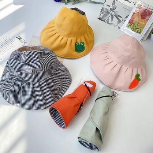 New Sun Hats Cute Frog Carrot Print Summer Kid Adult Girls Empty Top Folding Visor Cap Sunhat Femme Shade Hat Summer Hats