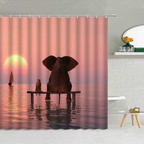 New Elephant Printing Shower Curtain 3D Polyester Fabric Waterproof Bathroom Curtains Bath Screen With Hooks Bathtub Decor Set
