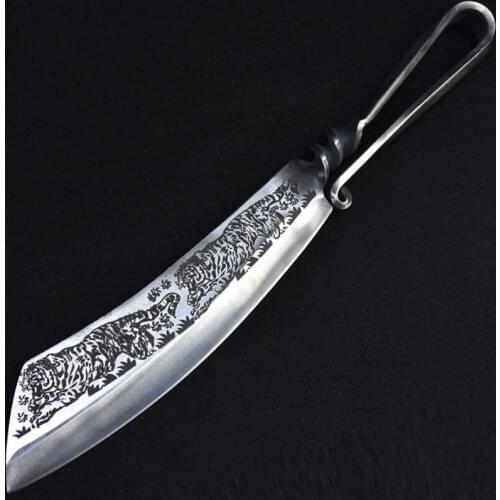 LongQuan 9.3 Inch Chopping Knife Tiger Veins Hunting Wood Chopper Handmade Forge Steel Kitchen Knife Bone Meat And Poultry Tools