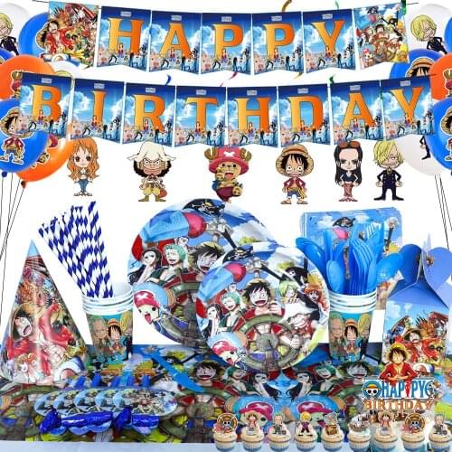One Piece Theme Disposable Party Tableware Happy Birthday Decoration Latex Balloon Party Backdrop Poster Baby Shower Supplies