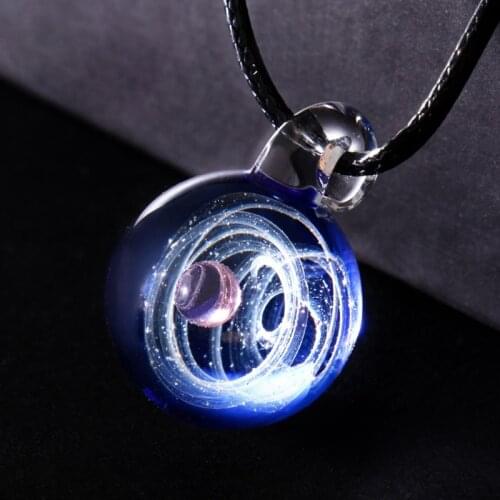 Handmade Clear Glass Galaxy-Ball Pendant Necklace Universe Nebula Space Cosmos Glass Ball Pendant Unique Special Jewelry