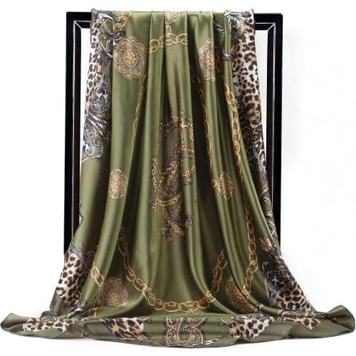 Ladies Kerchief Silk Satin Neck Scarf For Women Print Hijab Scarfs Female 90*90cm Square Shawls and Wraps Scarves For Lady