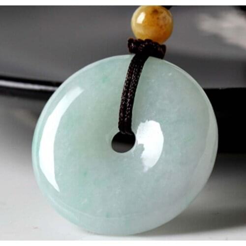 Natural Jadeite safety buckle Pendant Donut Necklace Lucky Amulet Fashion Hand-Carved Man Woman Luck New P86