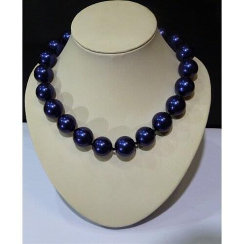 Tremendous Big Sweater chain BEAUTIFUL AAAA 20MM BLUE BLACK SOUTH SEA SHELL PEARL NECKLACE round jewelry women Wonderful