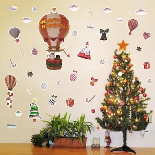 Christmas Decoration Wall Stickers Hot Air Balloon Snowflake Xmas Tree Pattern Stickers Home Living Room Decor Props