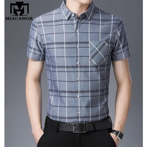 New Casual Plaid Shirt Men Summer Short sleeve Shirts Slim Fit Mens Dress Shirt Camiseta Masculina Plus Size C737