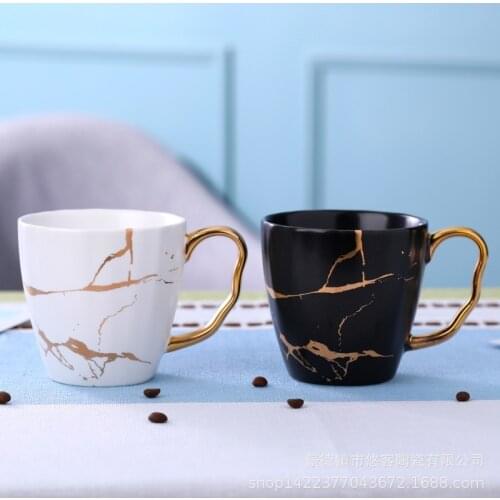 Nordic light luxurious golden marble cup coffee matte ceramic cup
