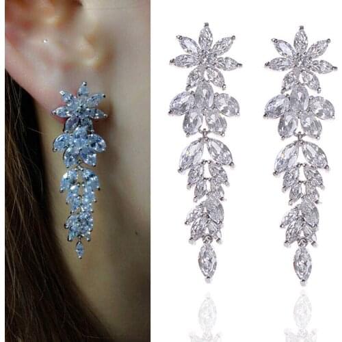 SLBRIDAL Vintage Pave Setting CZ Crystals Wedding Earring AAA Grade Cubic Zircon Earring Bridal Chandelier Earring Women Jewelry