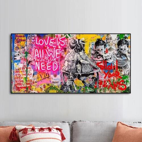 Modern Street Graffiti Art -Love is All We Need - Wall Picture Poster and Print Canvas Painting for Kids Room Home Cuadros Decor