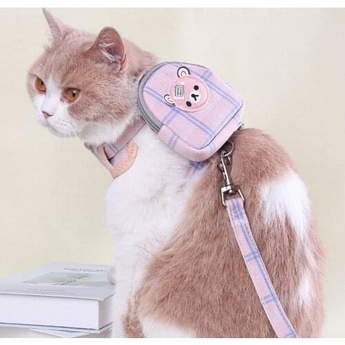 Pet Kitty Supplies Lead Leashes Bear Decoration Harness Cat Chest Breast-band Anti-escape Puppy Harnesses and Wears Necklaces