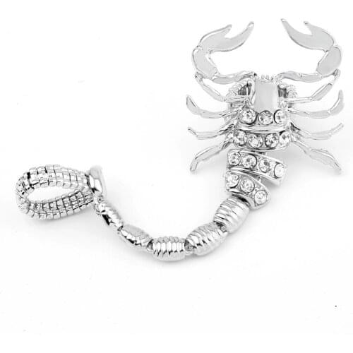 WANGAIYAO ladies ring domineering exaggerated personality alloy inlaid zircon scorpion ring double ring bracelet