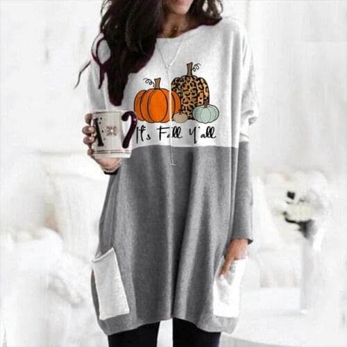 Womens Pumpkin Shirt Halloween T-Shirt Lantern Ghost Face Costume Long Sleeves Tops Harajuku Plus Size Autumn Camisetas Mujer