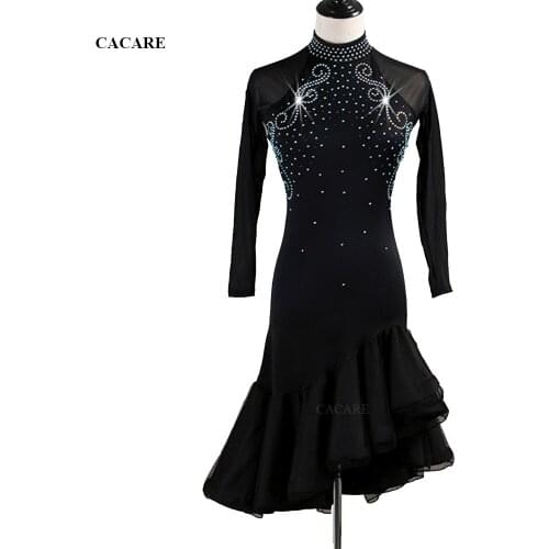 CACARE Latina Dance Costume Women SALE Dress Latin Dance Competition Dresses Salsa D0527 Rhinestones Mesh Sleeve Backless