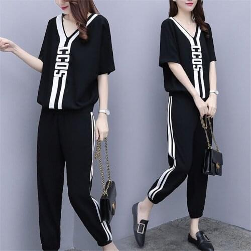Fashion Tracksuit Women Summer New Trend T-shirt and Pants Two Piece Set Korean Plus Size Loose Casual 2 Piece Set Women