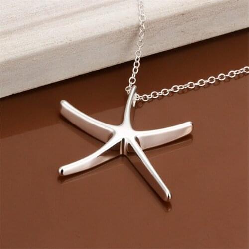 Wholesale 925 Sterling silver necklace jewelry silver jewelry fashion cute Star Starfish chain necklace women lady wedding
