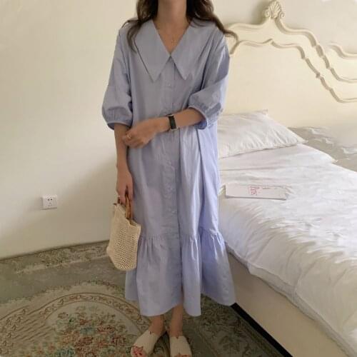 2021 New Women Summer Oversize Long Shirt Dress Lapel Collar Wide Waisted Fishtail Dresses Single Breasted Maxi Sundress