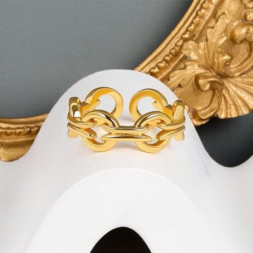 VENTFILLE 925 Sterling Silver Wide Hollow Gold Vintage Ring Female Simple Handmade Opening Index Finger Fashion Jewelry Coupl