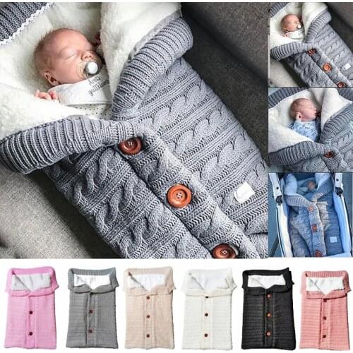 Newborn Baby Winter Warm Sleeping Bags Envelope Infant Button Knit Swaddle Wrap Stroller Wrap Toddler Blanket Sleeping Bags