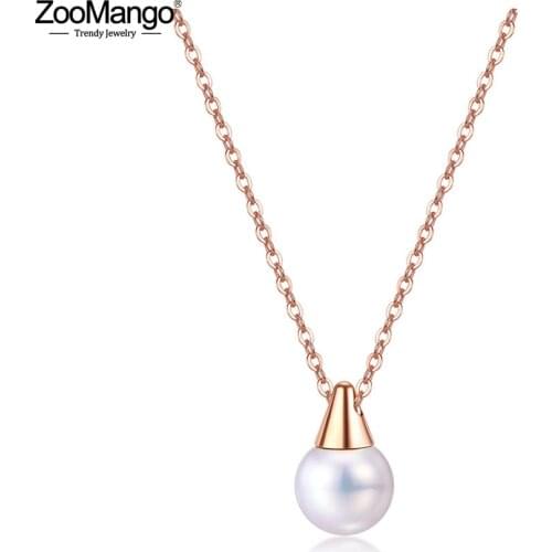 ZooMango Trendy Stainless Steel Simulated Pearl Pendant Necklaces Jewelry Bohemia Chain Link Choker Necklace For Women ZN17081