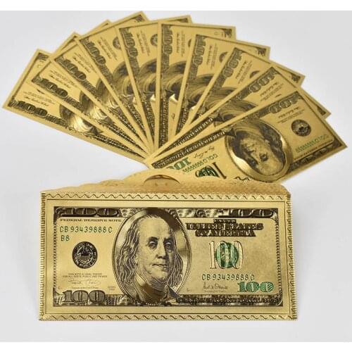 10pcs 100 Dollar Bills Fake Money 24K Gold Plated Dollars Decoration Gold Gifts Decoration America gift Gold banknotes