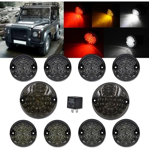 10pcs Smoked Front + Rear Fog Lamp Reversing Light Complete LED Defender Upgrade Kit For Land Rover Defender 1990-2016