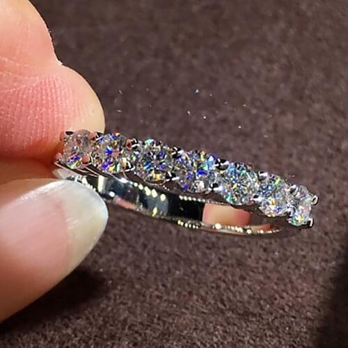 14K Au585 Gold Women Ring 7 Piece 0.1 Carat Moissanite Diamonds Round Classic Party Engagement Anniversary Ring Trendy Present