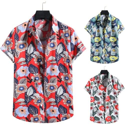 2021 new spring and summer new mens short-sleeved floral shirt Hawaiian shirt S-2XL