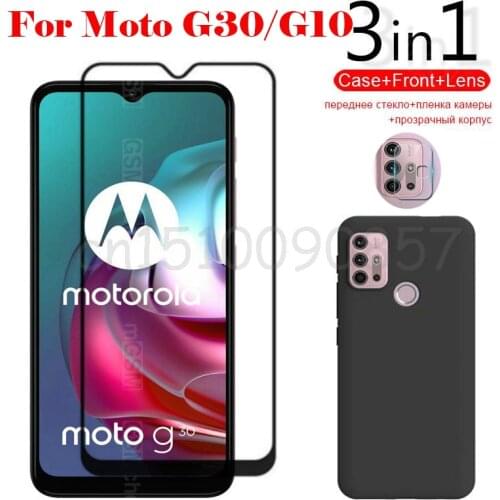 3-in-1 Case Glass For Motorola Moto G30 / G10 Screen Protector Glass Full Protection on For Motorola Moto G30 Camera Lens Glass