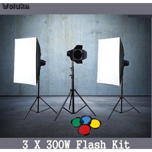 300W X 3 Flash Set GN50 Photo SoftBox Light Stand Kit Barndoor Product Photography Lighting For Children Shooting CD50 T10