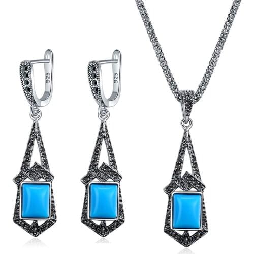 Ajojewel Vintage Black/Light Blue Resin Jewelry Sets For Women High Quality Long Necklace Earrings Anniversary Jewelry