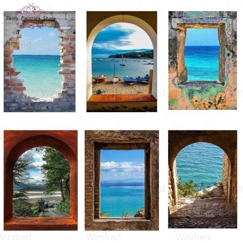 DIY 5D Diamond Painting Window Ocean Sea Scenery Cross Stitch Kit Full Diamond Embroidery Mosaic Art Picture of Rhinestones Deco