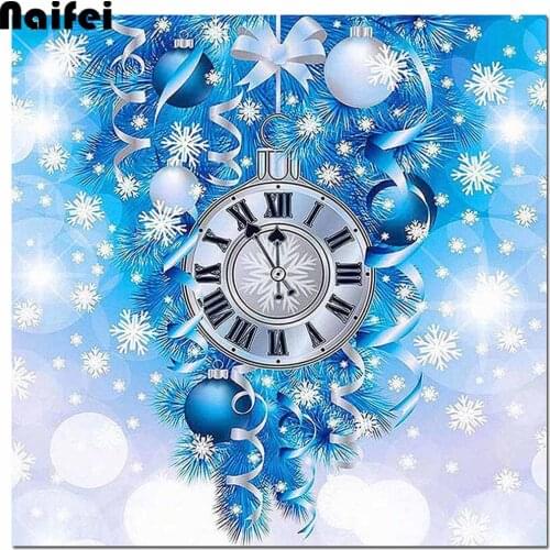 5D DIY Diamond Painting Cross Stitch Christmas Clock Circular Square Diamond Embroidery Needle Thread Rhinestone Painting