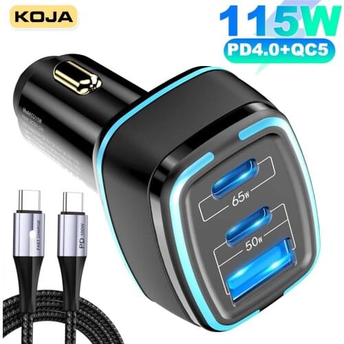 Car Charger Quick Charge 4.0 PPS SCP FCP PD 105/65/45/30W For Samsung IPhone 11 12 Xiaomi Mobile Phone USB TYPE C Laptop Tablet