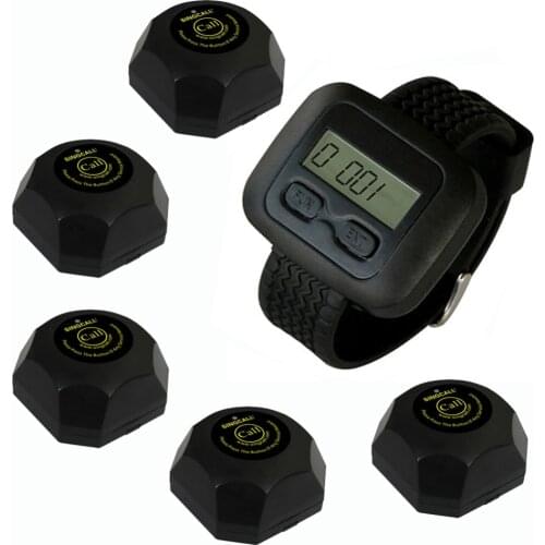 SINGCALL Wireless Waiter Service Calling System,for Bank, Pack of 5 Buttons and 1pc Watch, for Restaurant, Cafe