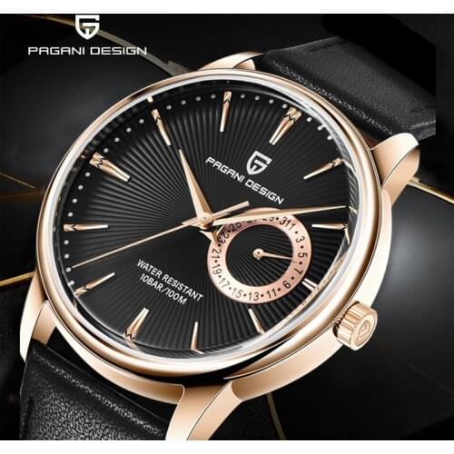 Mens Watches Classic Top Alloy Case Brand Watch Men PAGANI DESIGN New Gold-Black Fashion Auto Date Wristwatch reloj hombre
