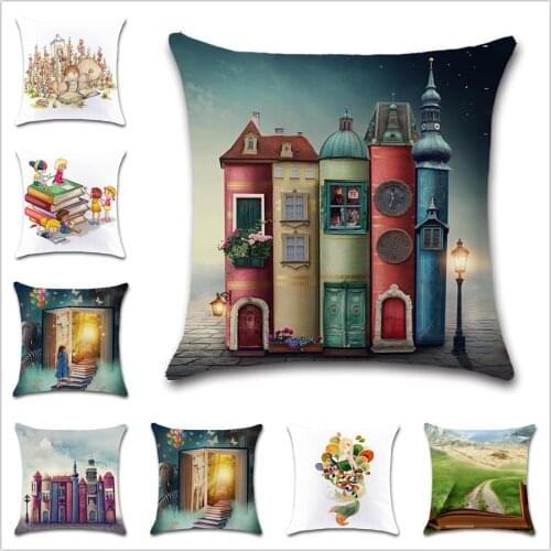 Cartoon book castle reading Cushion Cover Decoration coffee chair Home sofa car seat friend children bedroom gift pillowcase